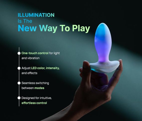 Анальна вібропробка з RGB-підсвічуванням та додатком Illumination The Plug, біла, 10,2 × 3,2 см Sex Aura | Зображення 4