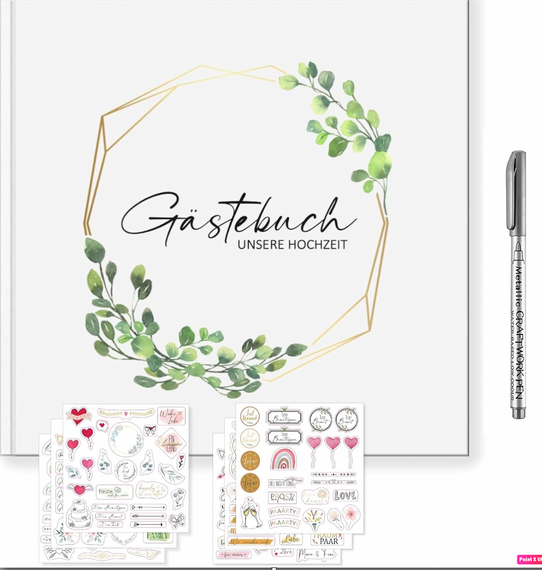 Весільна гостьова книга з безплатними наклейками + металева ручка 120 сторінок, гостьова книга побажань