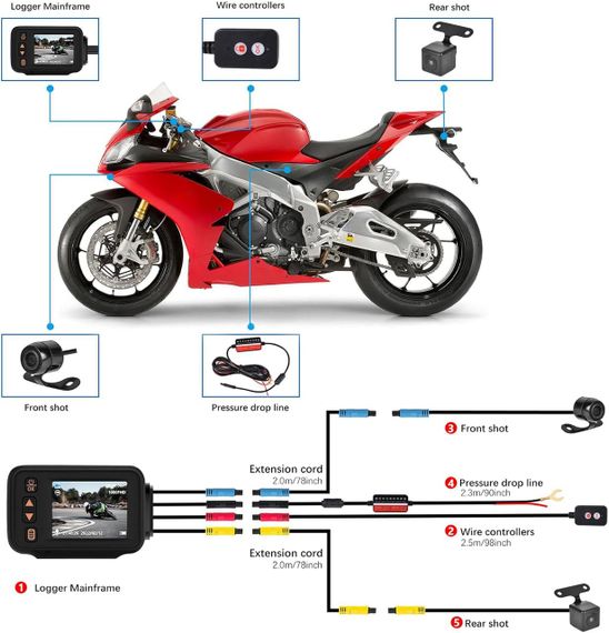 Видеорегистратор для мотоцикла водонепроницаемый 2 камеры передняя и задняя, ночное видение, G-Sensor DVR мото | Зображення 8
