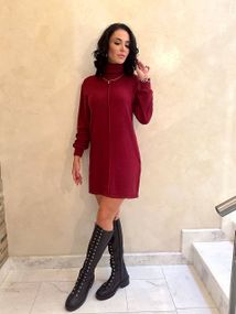 Женское теплое платье из двухсторонней ангоры с поясом GF08566 цвет бордовый, размер 46/48