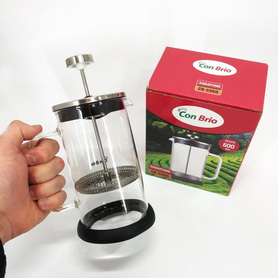 Френч-прес Con Brio СВ-5960 600 мл, Стильний заварний чайник, Стильний скляний заварювальний чайник | Зображення 1