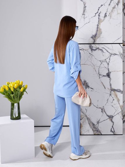 Женский легкий костюм рубашка и свободные брюки креп-жатка, UH378 размер 46, цвет голубой | Зображення 3