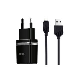 Набір СЗУ HOCO C12 Smart+кабель Lighting, 2xUSB, 2.4A, кабель 1м, Black, Blister