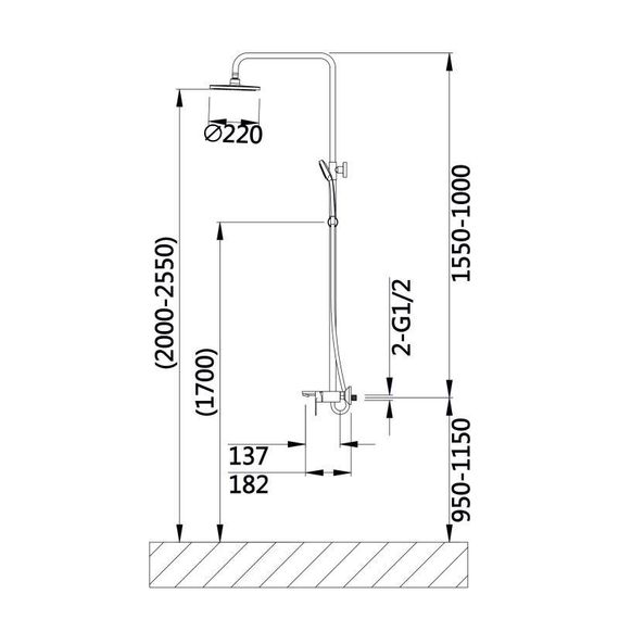 Душова система універсальна Qtap Aries на три споживача (з виливом) QTARI111CRM45560 Chrome | Зображення 1