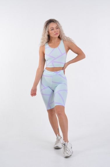 Спортивні шорти велосипедки 4Profi  з принтом "Геометрія" м&#039;ята/ фіолет розмір  XS біфлекс 17630