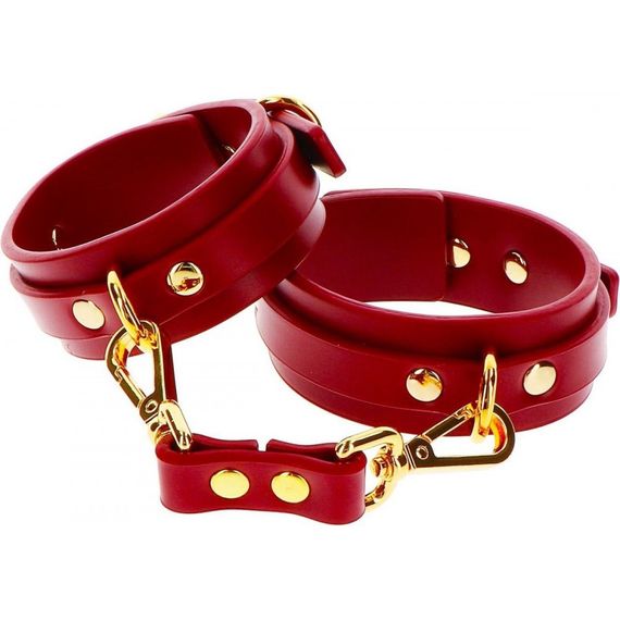 Поножі з карабінами Taboom червоні, золотиста фурнітура Sex Aura | Зображення 1