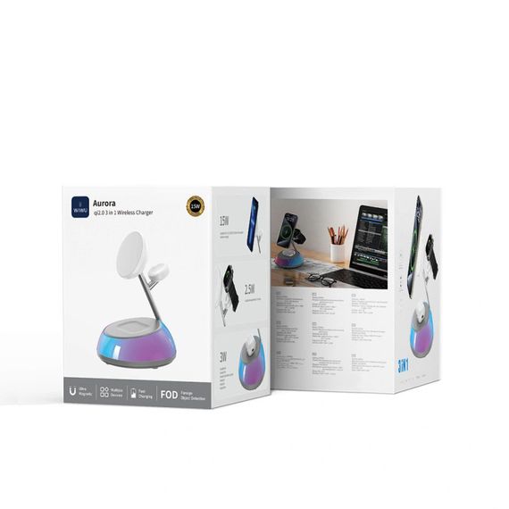 БЗП WIWU Wi-W036 Aurora 3 in 1 wireless charger White | Зображення 1