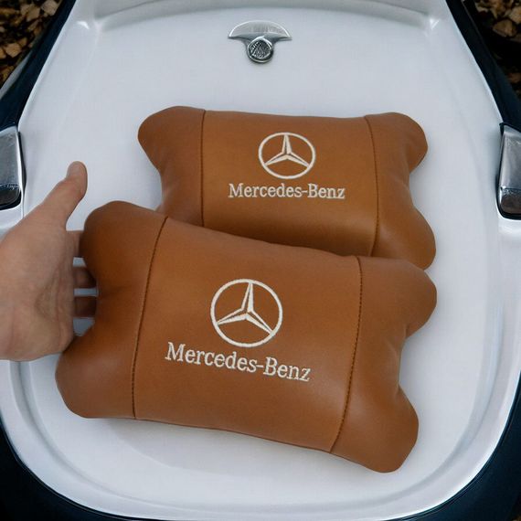 Комплект 2шт для подголовника Mercedes-Benz изготовлен из натуральной коричневой кожи. Комфорт CK-694 в авто | Зображення 2