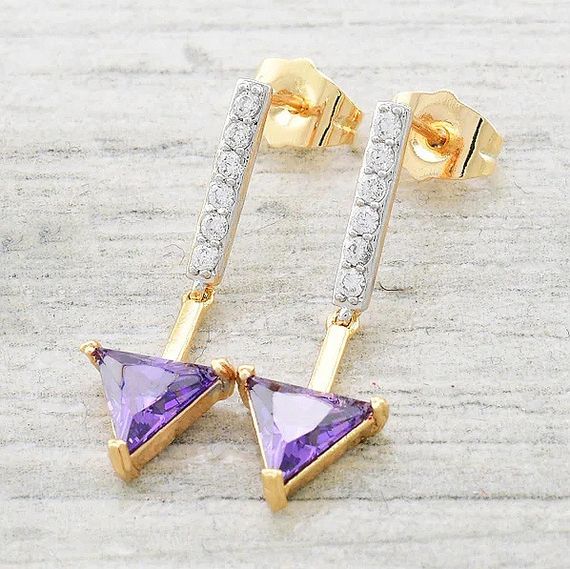 Сережки підвіски з родінням фіолетові фіаніти (23167)