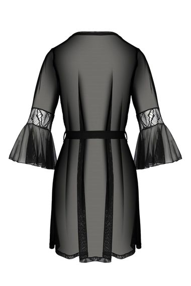 Пеньюар Passion LEAFA PEIGNOIR black S/M, довжина трохи вище коліна, широкі рукави, зав'язується на пояс | Зображення 3