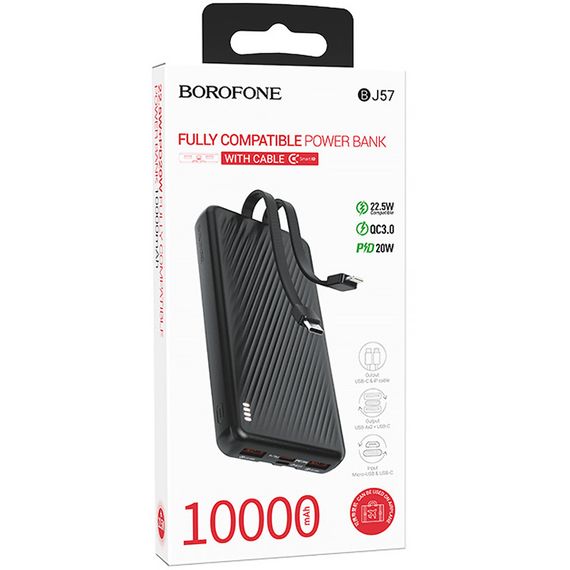 Портативний ЗП Power Bank Borofone BJ57 Graceful 22.5W+PD20W with cable 10000 mAh Black | Зображення 1