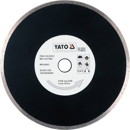 Диск алмазний суцільний Ø-230x5,3x22,2мм H-2,7мм мокрий різ YATO YT-6015