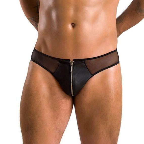 Чоловічі сліпи на блискавці Passion 042 SLIP TIMMY L/XL Black, екошкіра, сітка Sex Aura