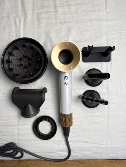 Фен Super Hair Dryer білий з золотом з іонізацією та турборежимом 5 насадок