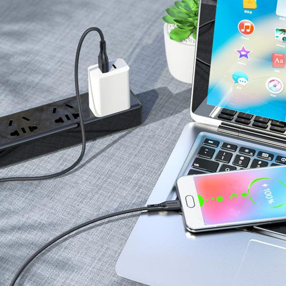 Кабель BOROFONE BX66 USB to Micro 2.4A,1m, silicone, silicone connectors, Black | Зображення 2