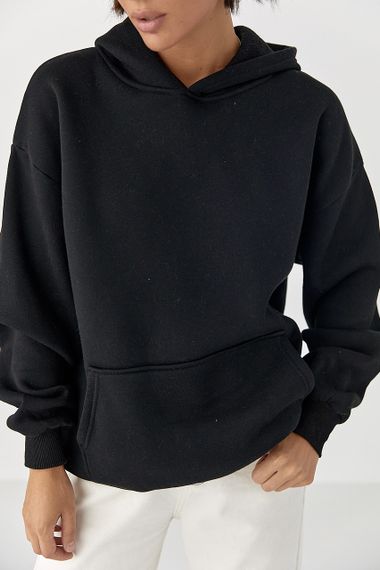 Утеплене худі з написом на спині - чорний цвет, M (є розміри) | Зображення 3