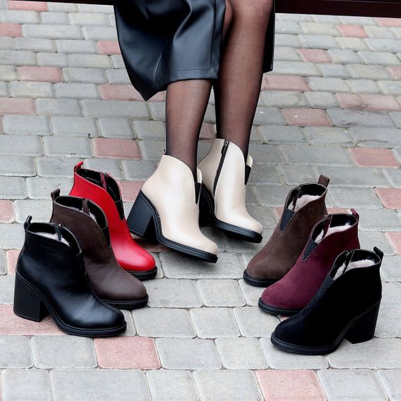 Шикарные бордовые ботинки ботильоны натуральная замша на среднем каблуке | Зображення 6