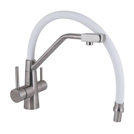 Змішувач для кухні Lidz Aria 020F3 з гнучким виливом з підключенням для питної води (k35) LDARI020F3WNK39480 White / Nickel | Зображення 3