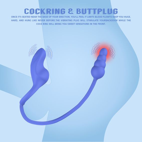 Эрекционное кольцо с анальным плагом Chisa Kissen Dally вибрирующее, синее Sex Aura | Зображення 3