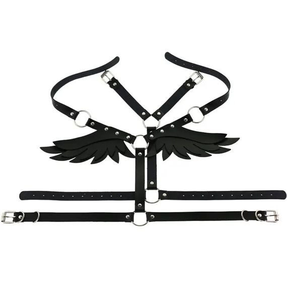 БДСМ - портупея из эко-кожи с крылышками Black Angel | Зображення 7