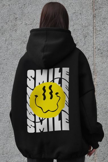 Оверсайз худі толстовка на флісі з капюшоном та принтом Without Smile Black | Зображення 4