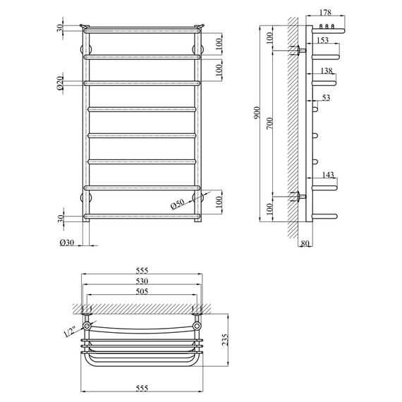 Сушарка для рушників водяна Kroner KRP Stern WT900x500-8 (CV036309) | Зображення 4