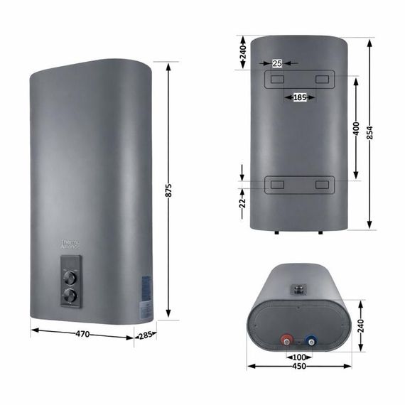 Водонагрівач електричний Thermo Alliance 50 л Grey, плоский вертикальний, мокрий ТЕН 2 кВт (0,8+1,2) DT50V20G(PD)/2G | Зображення 1
