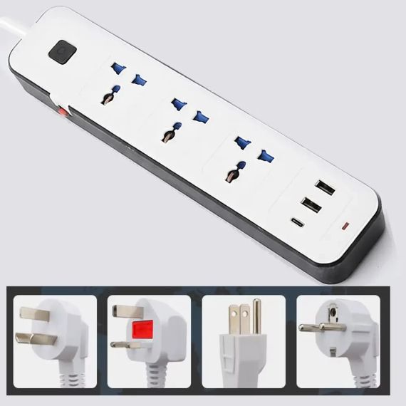 Мережевий подовжувач-розгалужувач 3 розетки з USB Type-C, 2м, WL-7, Білий / Подовжувач з USB портами / Мережевий фільтр | Зображення 9