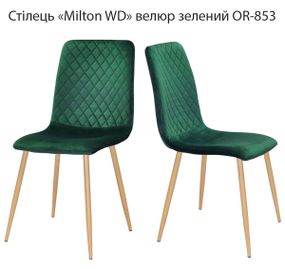 Обідній стілець Milton WD металеві ніжки термодрук під дерево, м'яка оббивка велюр зелений OR-853