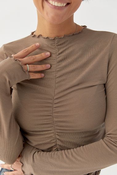 Жіночий лонгслів із хвилеподібною окантовкою - кавовий цвет, L (є розміри) | Зображення 3