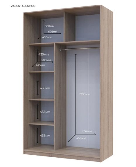 Шкаф-купе двухдверный Doros Сити 24 140х60х240 см Дуб сонома/2 Зеркала (DRS-011051) | Зображення 4