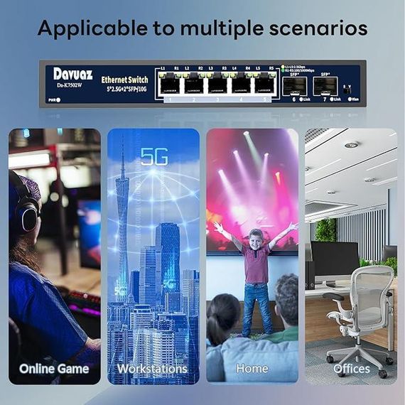Davuaz 7-Port 2.5G Unmanaged Ethernet Switch Высокоскоростной сетевой коммутатор | Зображення 6