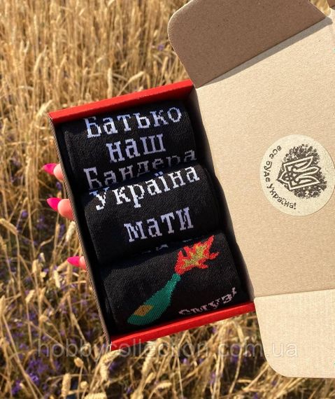 Бокс чоловічих патріотичних шкарпеток 40-45 3 пари в червоній коробці весна-осінь-літо | Зображення 2
