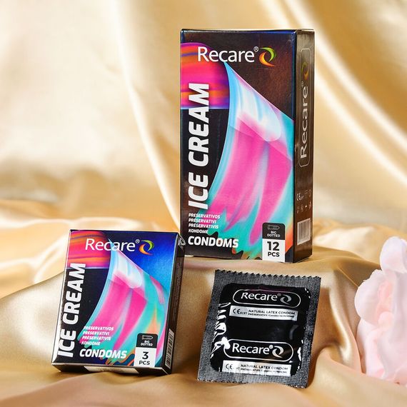 Презервативи Holographic Recare Ice Cream Big Dotted Condoms 3 шт, з пухирцями, аромат: морозиво | Зображення 5