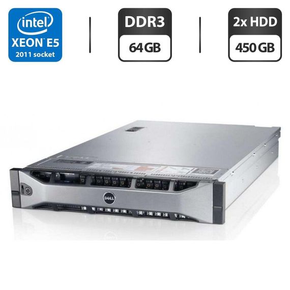 Сервер Dell PowerEdge R720 2U Rack / 2xIntel Xeon E5-2643 (4(8) ядра по 3.3-3.5GHz) / 64GB DDR3 / 2x 450GB HDD / iRMC S3 Graphics / Два блока живлення 750W б/у | Зображення 1