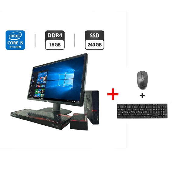 Неттоп Lenovo ThinkCentre M710q Tiny USFF / Intel Core i5-7400T (4 ядра по 2.4 - 3.0 GHz) / 16 GB DDR4 / 240 GB SSD / Intel HD Graphics 630 / VGA / Блок живлення + Монітор 24" (1920x1080) TN б/в + Подарунок Дротова клавіатура + мишка