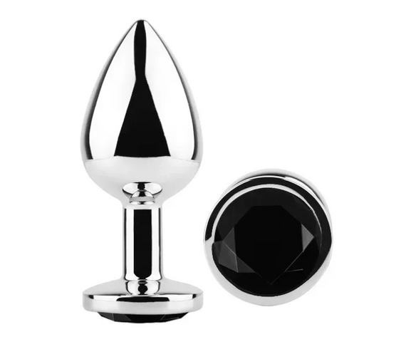 Анальна пробка із кристалом EGZO - Silver Round Plug Black size M Sex Aura | Зображення 1