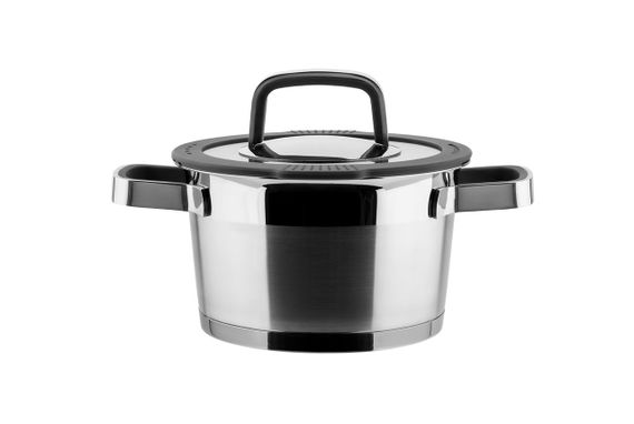 Кастрюля Vinzer Moderno 50071, 1.5 л, 16 см, из нержавеющей стали с крышкой, для всех типов плит