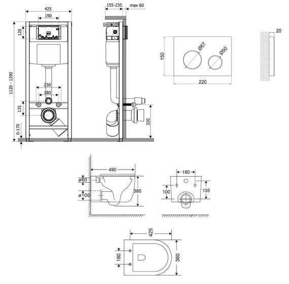 Набір Qtap Nest 4 в 1 підвісний унітаз Taurus Ultra Quiet 490x360x380 + комплект інсталяції QT2433084EUQW46146 | Зображення 1