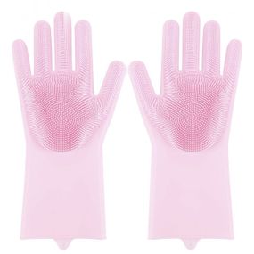 Силиконовые перчатки Magic Silicone Gloves Pink для уборки чистки мытья посуды для дома. Цвет: розовый GF-65