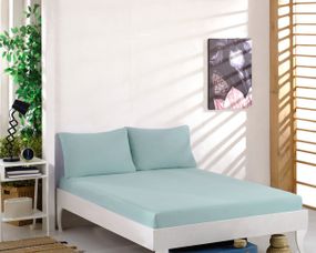 Простирадло 90х200см трикотаж (джерсі) на гумці з наволочками М'ятне