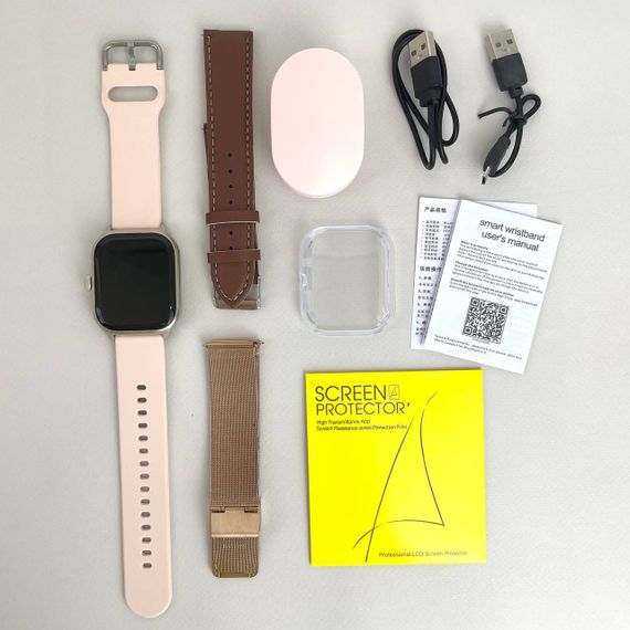Комплект WK76 - Smart Watch / Навушники Air Dots / 3 ремінці / Захисний чохол та плівка (Рожевий) | Зображення 6