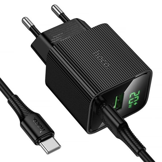 СЗУ Hoco CS83A Excellent with digital display PD20W+QC3.0 (1USB-A/1C) + кабель Type-C to Type-C Black | Зображення 4