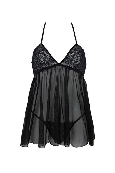 Пеньюар Passion KERRIA CHEMISE black, L/XL, мереживний верх, трусики в комплекті sexstyle | Зображення 2