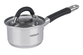 Ковш Ardesto Gemini Salerno, стеклянная крышка, 0.8 л, серые ручки с силиконом, нержавеющая сталь (AR1908SS)