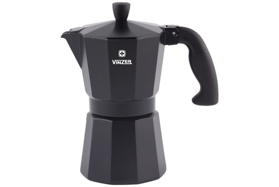 Кавоварка гейзерна алюмінієва Vinzer Moka Nero 50394 на 3 чашки для еспресо вдома та в офісі