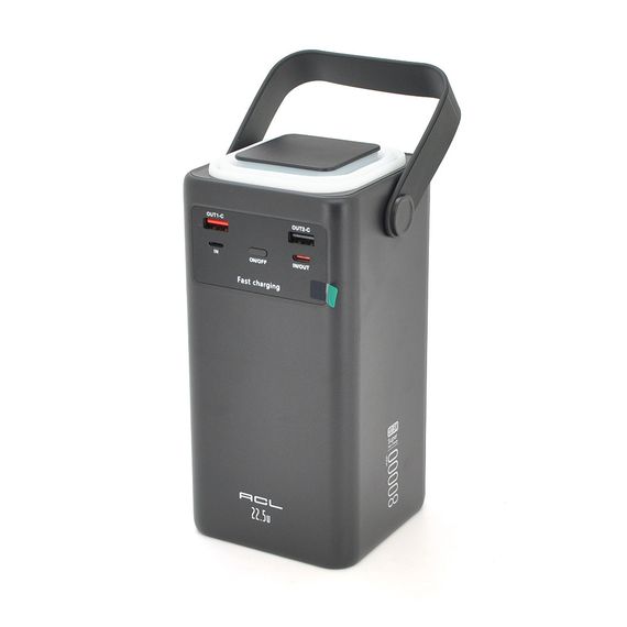 Powerbank ACL PW-152 80000mAh, 22.5W, 2xUSB, 4 кабели, фонарь, 1.4кг, Black