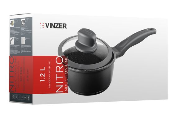 Ковш кухонный Vinzer Nitro 50456, 1.2 л, 16 см, алюминиевый с антипригарным покрытием и крышкой | Зображення 2