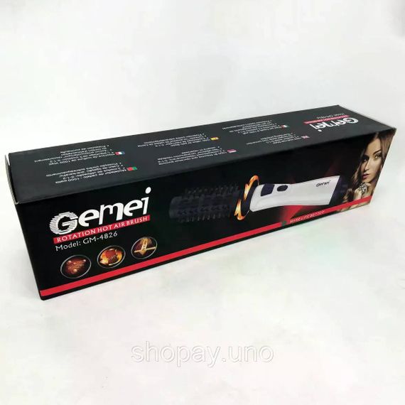 Фен-щетка для волос GEMEI GM-4826 1000W • Вращающийся фен-браш для сушки, укладки, объема и создания естественной волны | Зображення 1