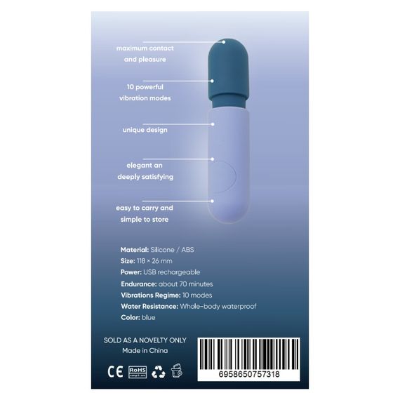 Мини-вибратор микрофон Sweet Em, 10 режимов, синий, 11.8 х 2.6 см Sex Aura | Зображення 5